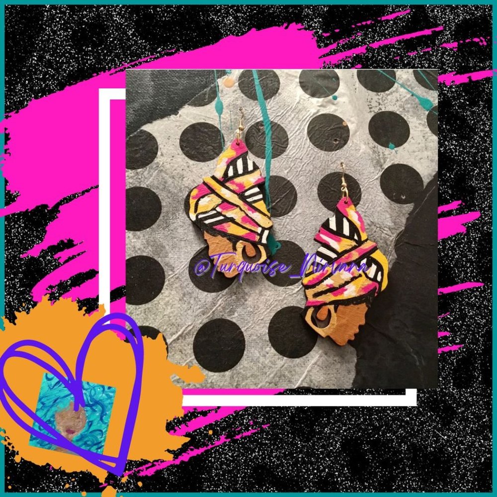 M-214: Lady with Pink Gold Headwrap Earrings